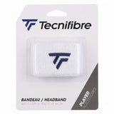 Tecnifibre headband in white with navy logo