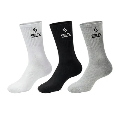 Siux Basic 26 high padel socks in white, black and grey, pack of 3 pairs