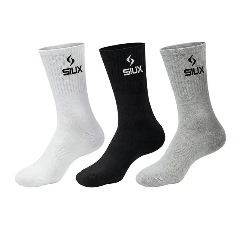 Siux Basic 26 high padel socks in white, black and grey, pack of 3 pairs